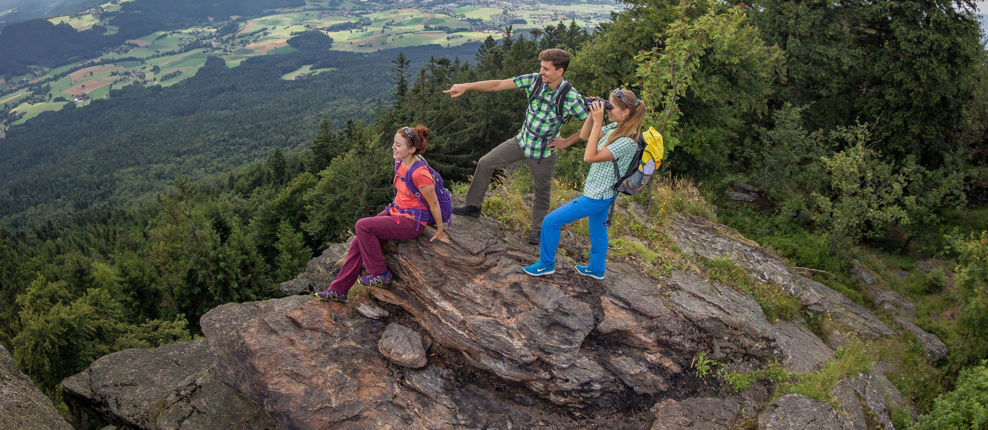 Wanderer am Steinbühler Gesenke mit Blick in den Süden